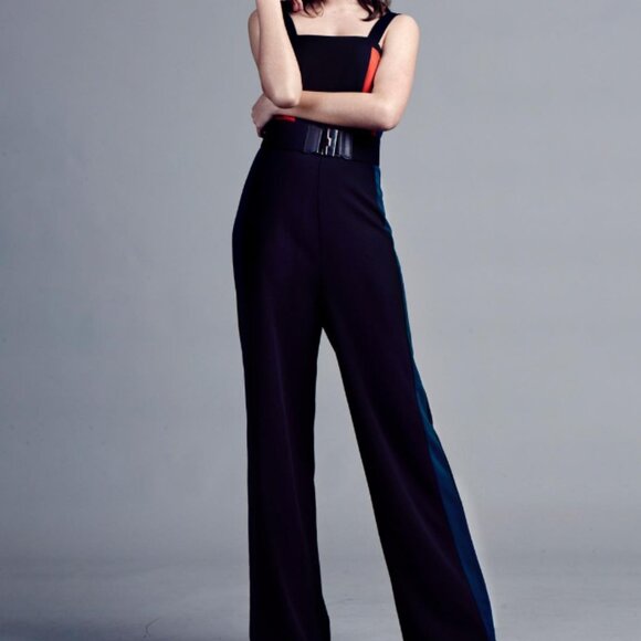 Charlotte Russe Pants - Charlotte Russe Sleeveless Side Striped Jumpsuit Black